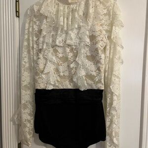 Weissman Floral Lace Ruffle Dance Costume - White and Black